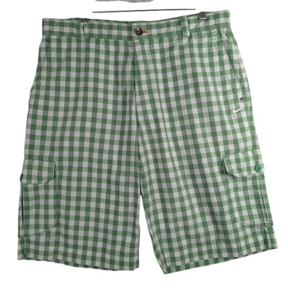 Nike Golf Shorts Mens 34 Lime Green White Gingham Check Cargo 2012 Dri-Fit